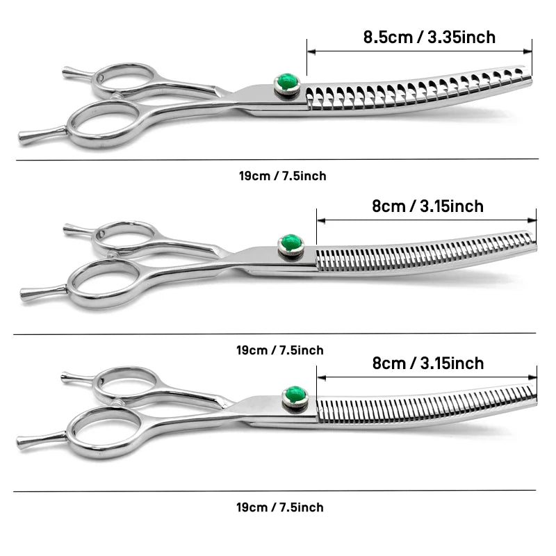 Wingsbro Dog Grooming Curved Thinning Scissors 7in Stainless Steel, 25/40/60 Teeth