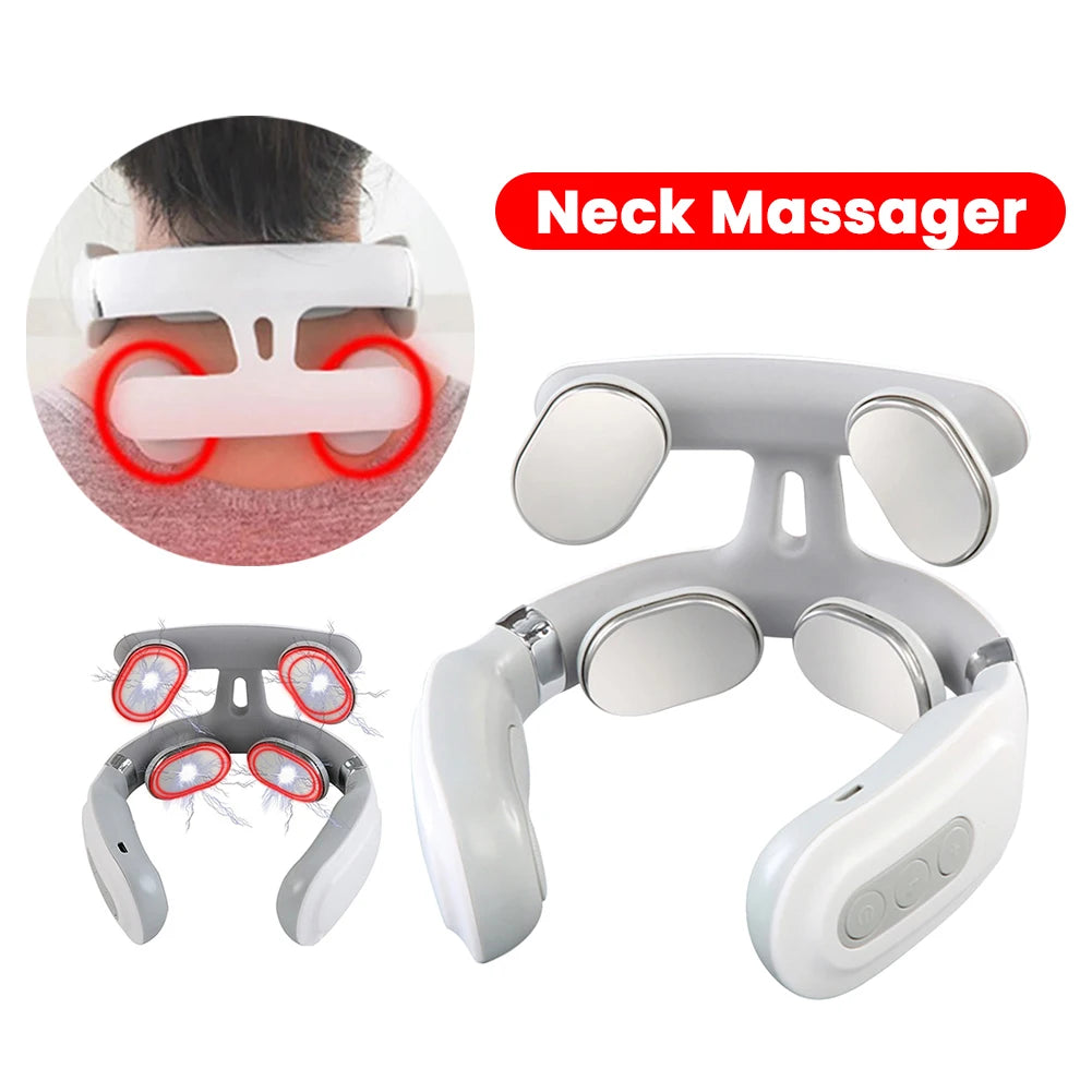 4-head Neck Massager USB Rechargeable Cervical Massager with Heat Electric Neck Massager Relaxation Gifts for Women Men Dad Mom