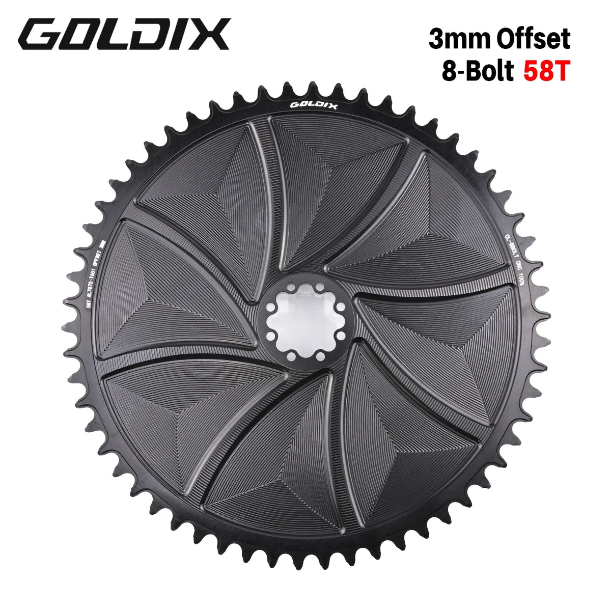 GOLDIX 8-Bolt Bicycle Chainring Wide and Narrow Teeth AERO Chainring CNC Hollow Cutting Machining for SRAM 8Bolt Crankset