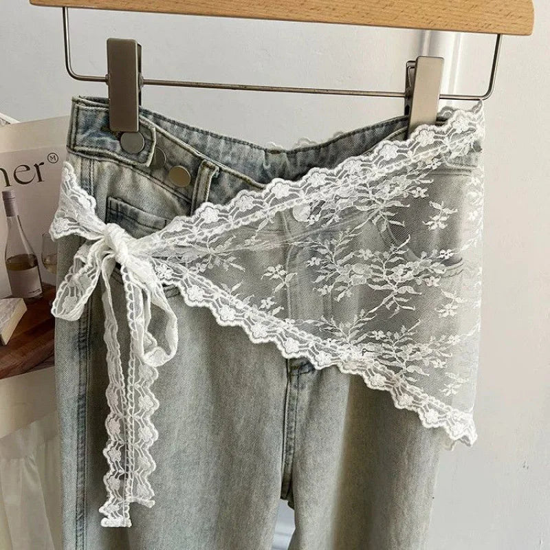 2 in 1 Triangle Short Skirt Half Skirt Butt Curtain Skirt Lace Trim Apron Soft Lace Stacked Ins Style Korean Women Headscarf