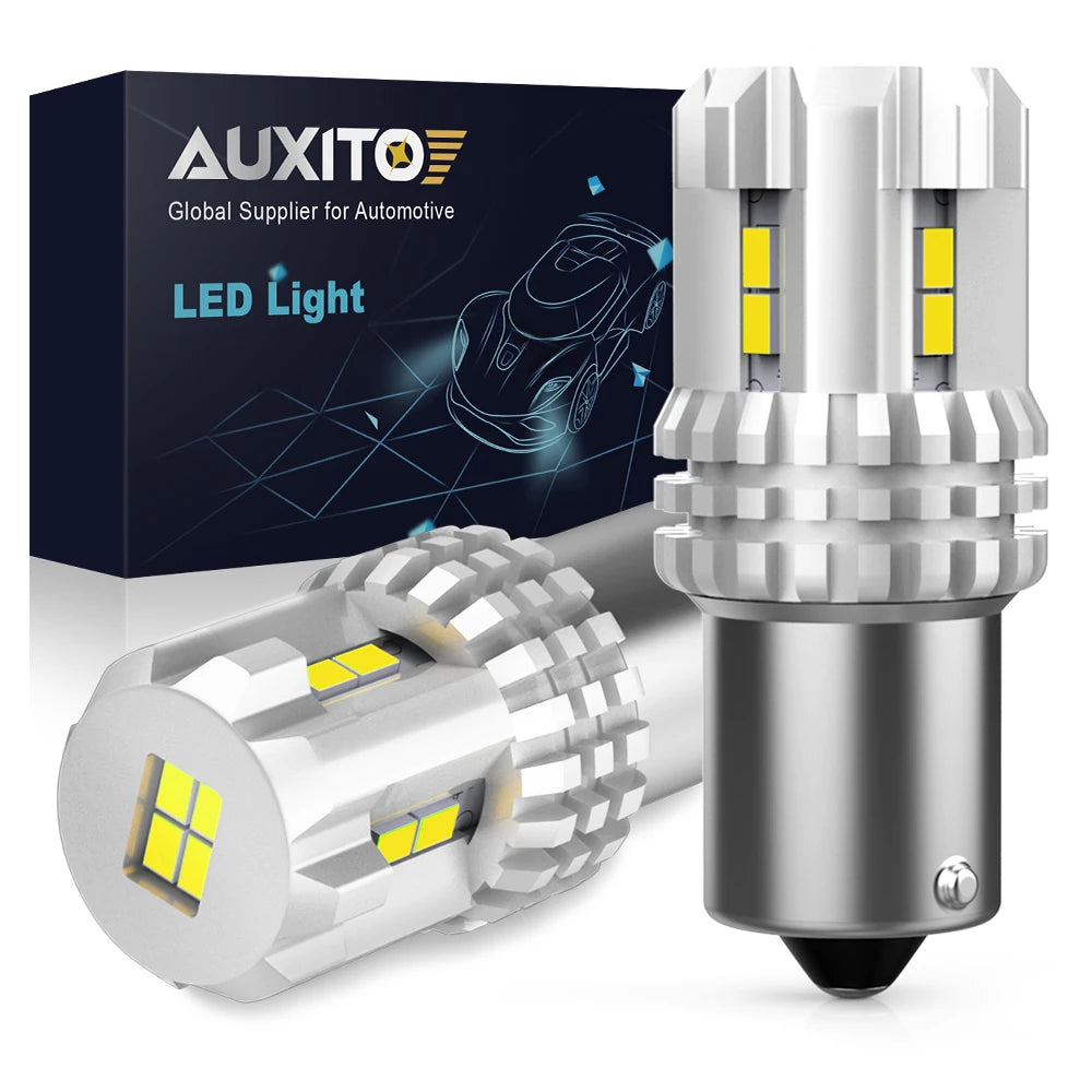 AUXITO 2Pcs P21W Ba15s LED Reverse Light Bulbs 6000K White Car 1156 7506 LED DRL Tail Turn Signal Lamp 3020SMD Yellow Amber 12V