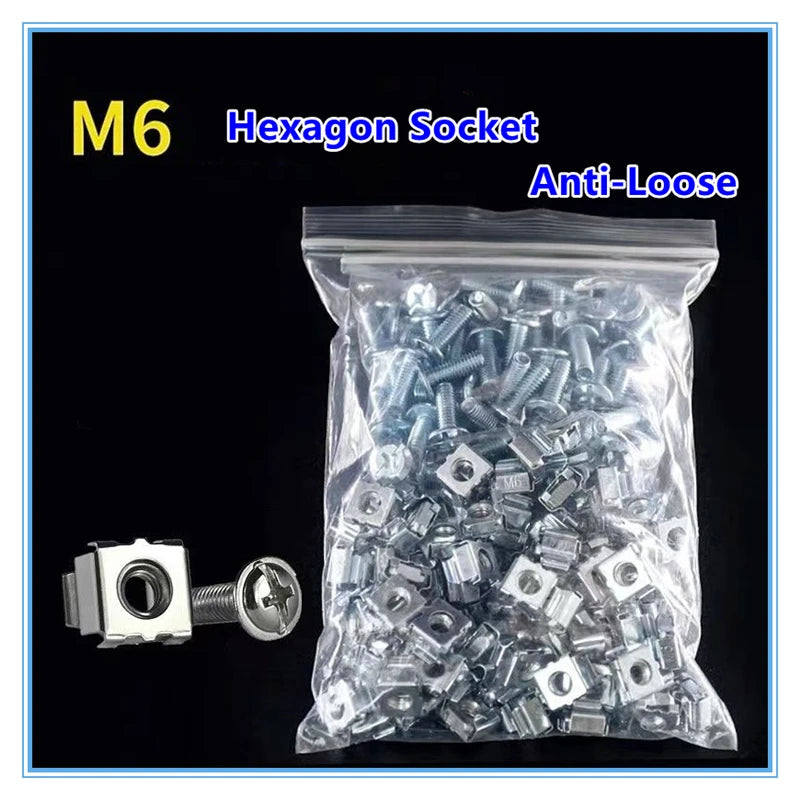 100Pcs Carbon steel Network Storage Server Cabinet Screw Rack Mount Cage Nut Bolt Washer M5 M6x16 for Server Shelve Router