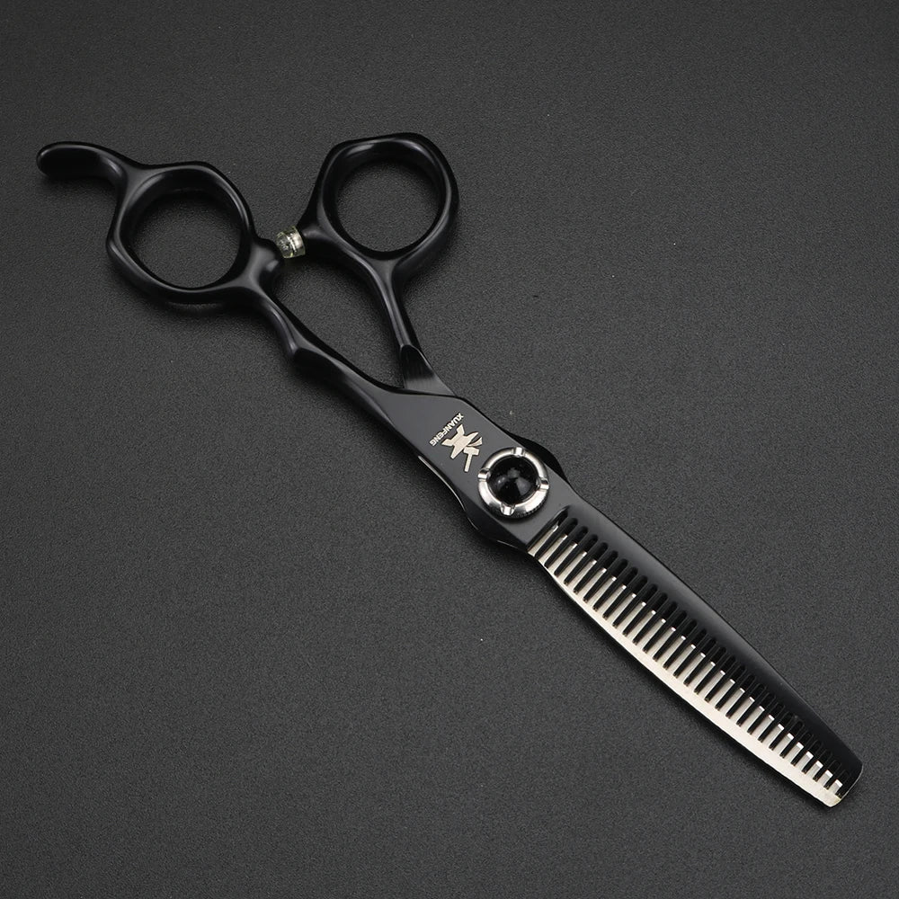6-inch JP440C steel hair cutting scissors set, black gemstone screw, 2pcs