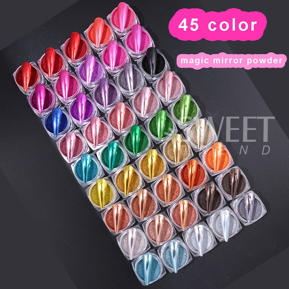 24/26/45 Colors Chrome Nail Powders Gold Silver Metallic Mirror Effect  Holographic Nail Glitter Material for Manicure Supplies