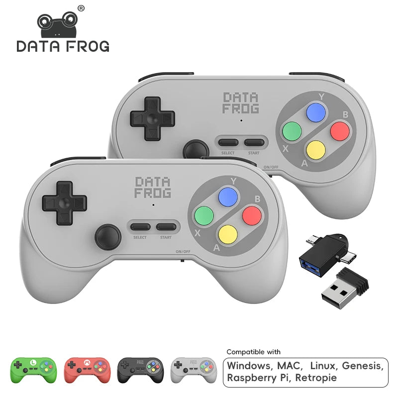Data Frog PC07 Retro Wireless Gamepad with Dual Receiver, Classic Controller for PC DInput, Android, Arcade Emulators