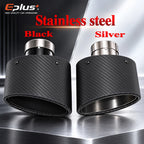 Universal Car Matte Carbon Fiber Muffler Tip Exhaust Pipe Nozzle Decoration Stainless Silver&Black Tilting Left Right Oval