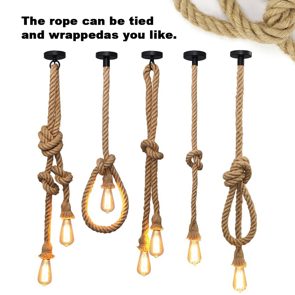 Vintage Hemp Rope Retro Ceiling Pendant Lamp E27 Base Loft Industrial Hanging Lamp Pendang Light Home Decoration DIY Decor Items