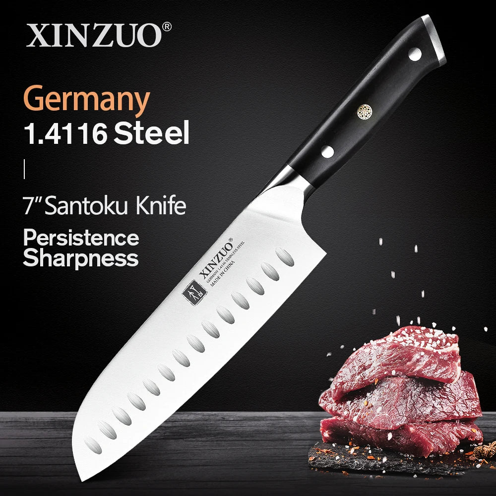 XINZUO 1pc-5pcs Kitchen Knives Set German 1.4116 Steel Chef Cleaver Santoku Utility Paring Knife Nature Ebony Wood Handle