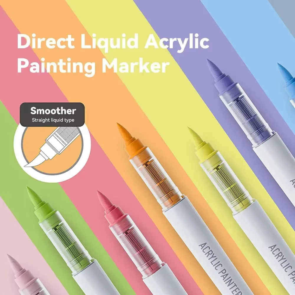 Languo 9pcs/box Soft Brush Acrylic Marker Pen Set，DIY Hand Drawn,Paint Art Markers pens,Student Graffiti Acrylic Paint Pens,M720