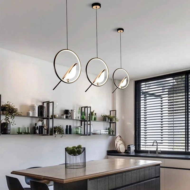 Magpie Bird Rotatable LED Pendant Light Chandelier, Metal Ceiling Hanging Lamp, Black/Gold/Silver