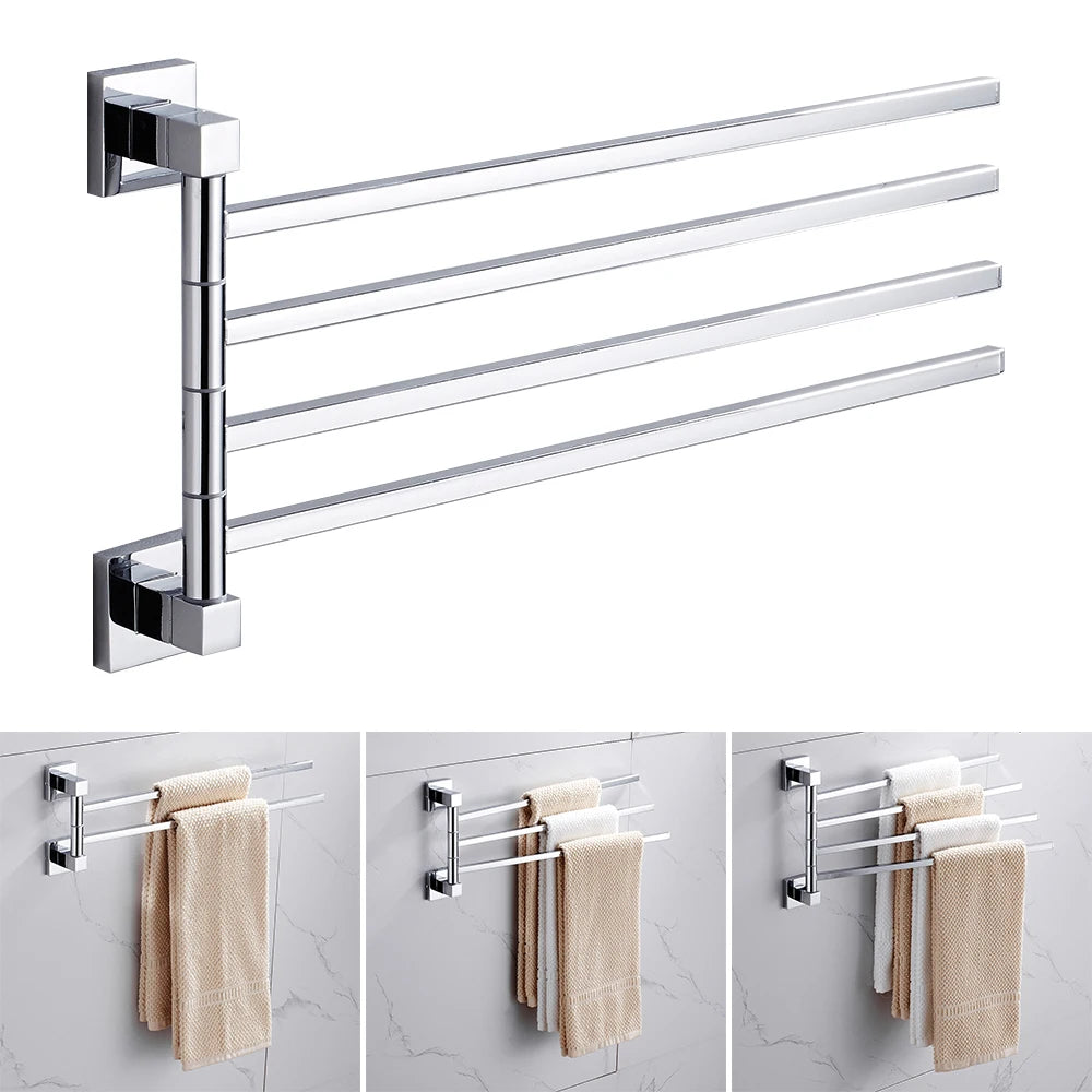 Towel Holder Stainless Steel Swing Arms Towel Rail Wall Mounted Towel Rack Space Saving Hanger Bathroom Hardware for Home Hotel