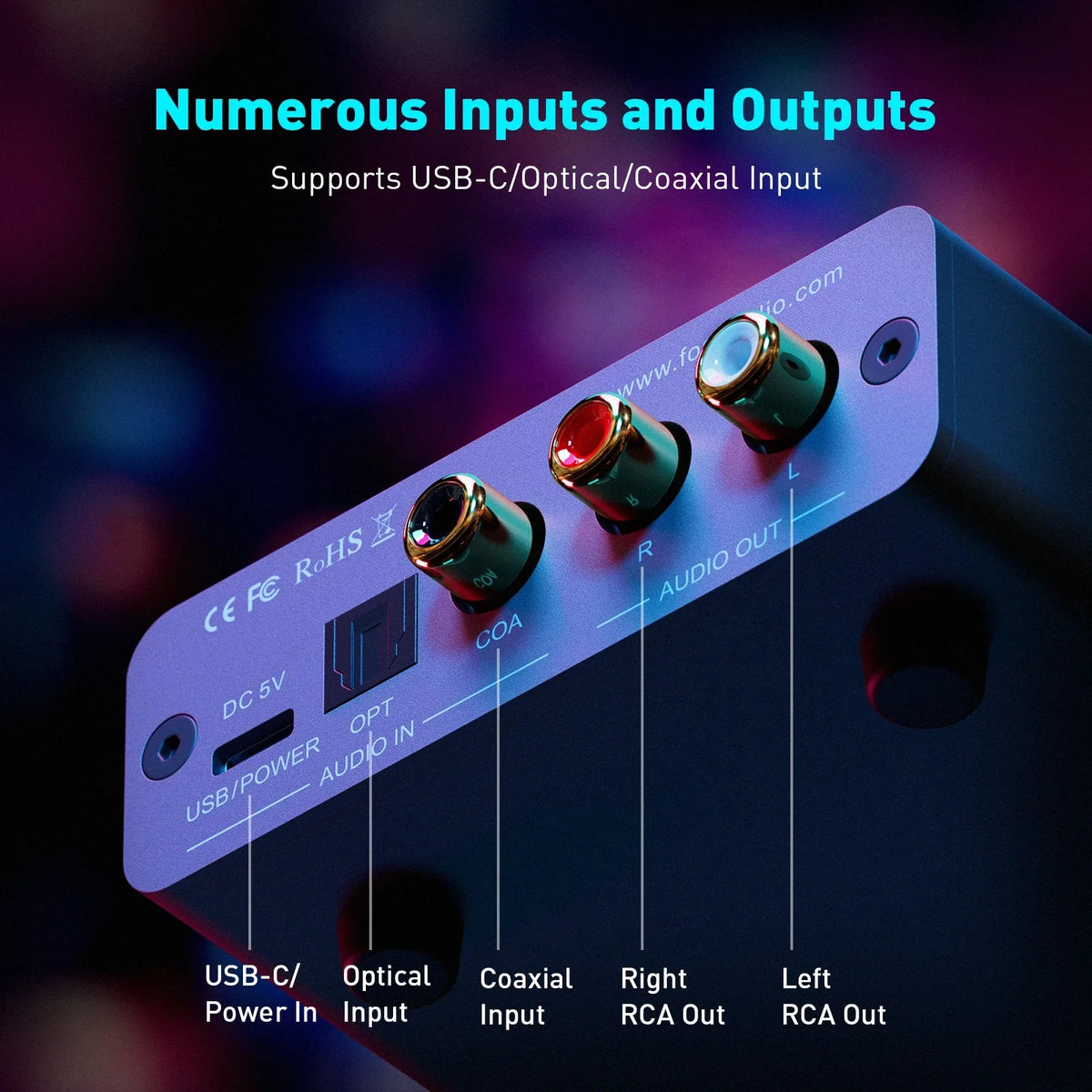 Fosi Audio K5 PRO Mini Stereo Gaming USB C Audio Headphone Amplifier DAC AMP with Mic for PS5 Desktop Powered Active Speakers