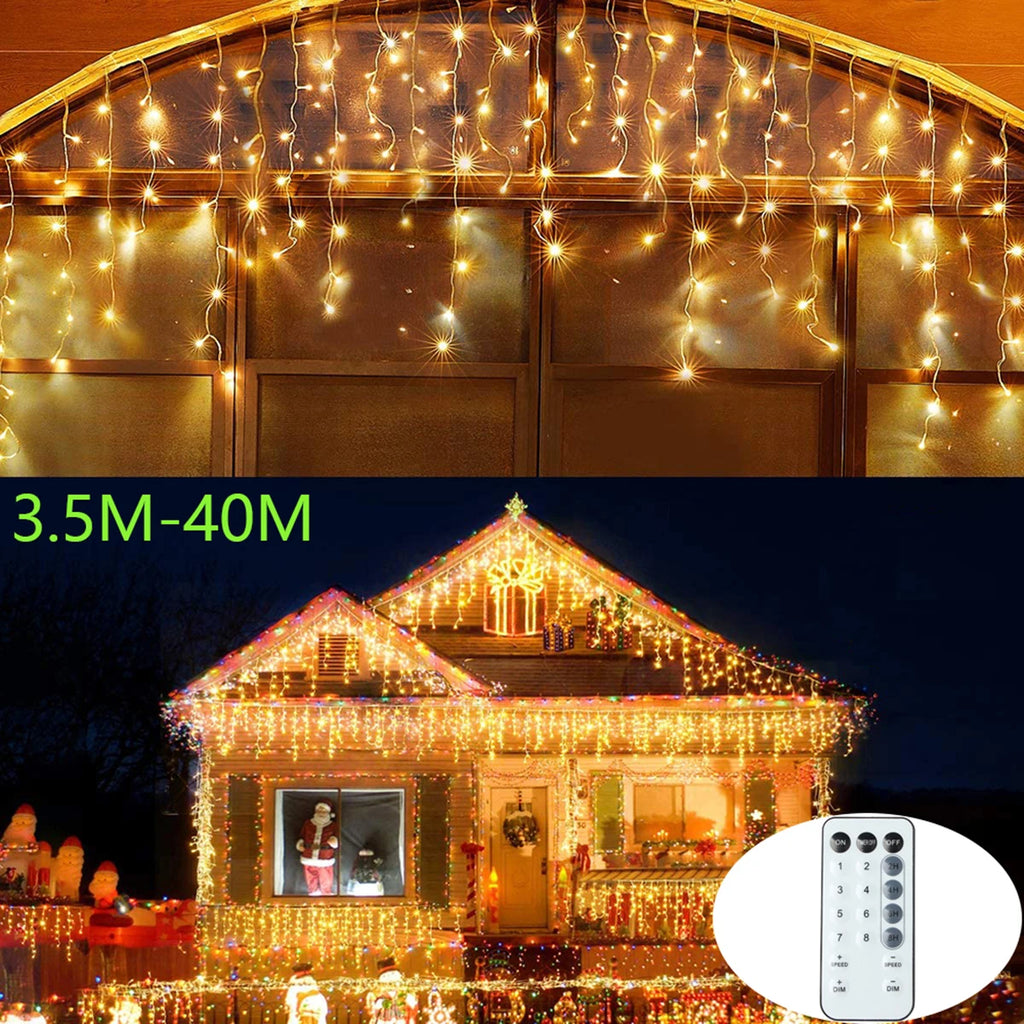 3.5M-40M LED Icicle Curtain String Fairy Lights Garland Outdoor Christmas Lights New Year Birthday Wedding Street Holiday Decor