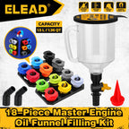 ELEAD 18Pcs Engine Oil Funnel Filling Kit, 1.36qt/1.5L Coolant Funnel Set, Funnels for Automotive Use