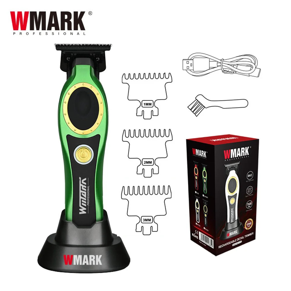 WMARK NG-7230 Professional Hair Clipper Ceramic Titanium Plated Blade 7500RPM Men's Trimmer Engraving Push with Charging Base