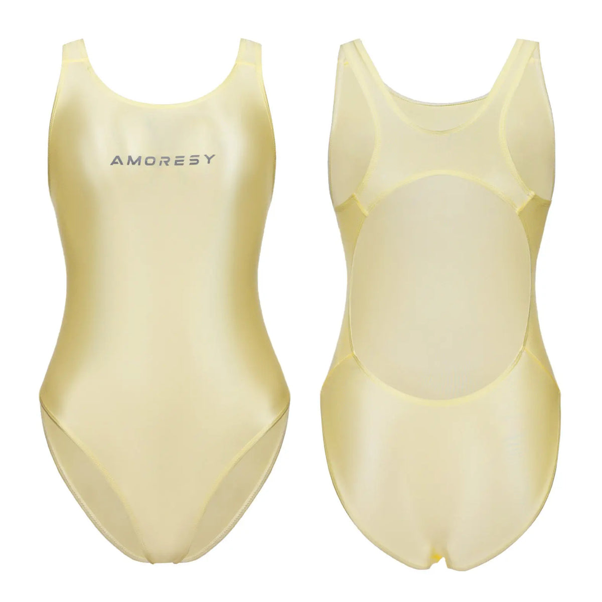 AMORESY Women's Satin Sheer One Piece Swimsuit High Cut Backless Bathing Suit Fitness Yoga Tights Swimwear Beach Diving Leotards