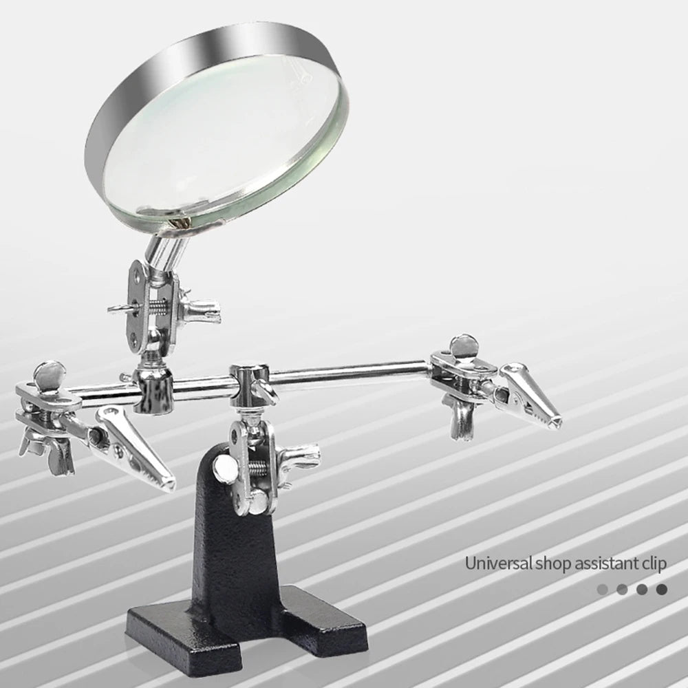 Soldering Iron Station Stand With Welding Magnifying Glass Clip Clamp Third Hand Helping Desktop Magnifier Soldering Repair Tool