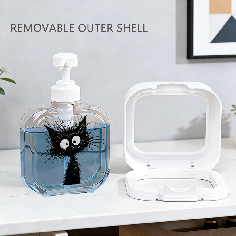 Black Cat Print Refillable Soap Dispenser Pump Bottle, Black/Pink/White 300ml or 500ml