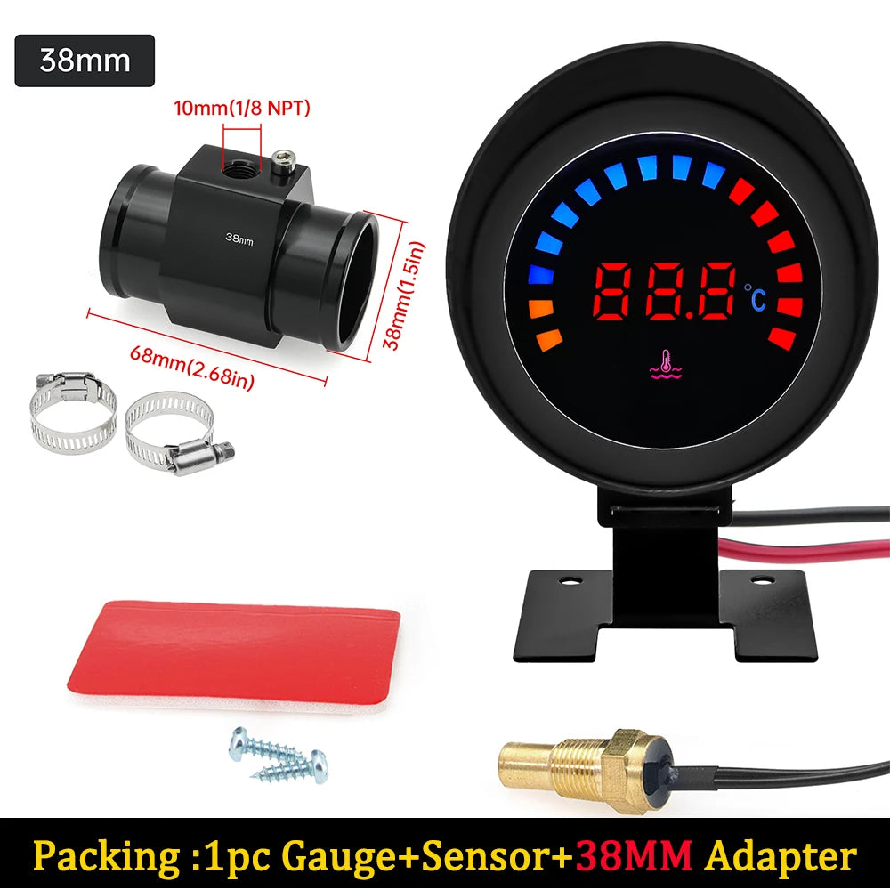 52MM Water Temp Gauge 12~24V LCD Digital Water Thermometer Meter with Sensor + Adapter Joint Pipe Radiator for Car Motorcycle
