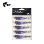 LEYDUN Luminous Squid Jig Wood Shrimp Egi Purple Deep Sea Cuttlefish Hanchi Egi 5pcs/set Fishing Lures Saltwater Baits