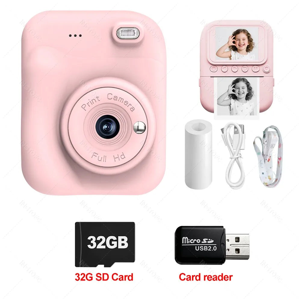 Kids Instant Camera Color Printing 2.4''IPS Digital 1080P Video Photo Thermal Printer 57x25mm as a Gift for Girls,Boys,Children