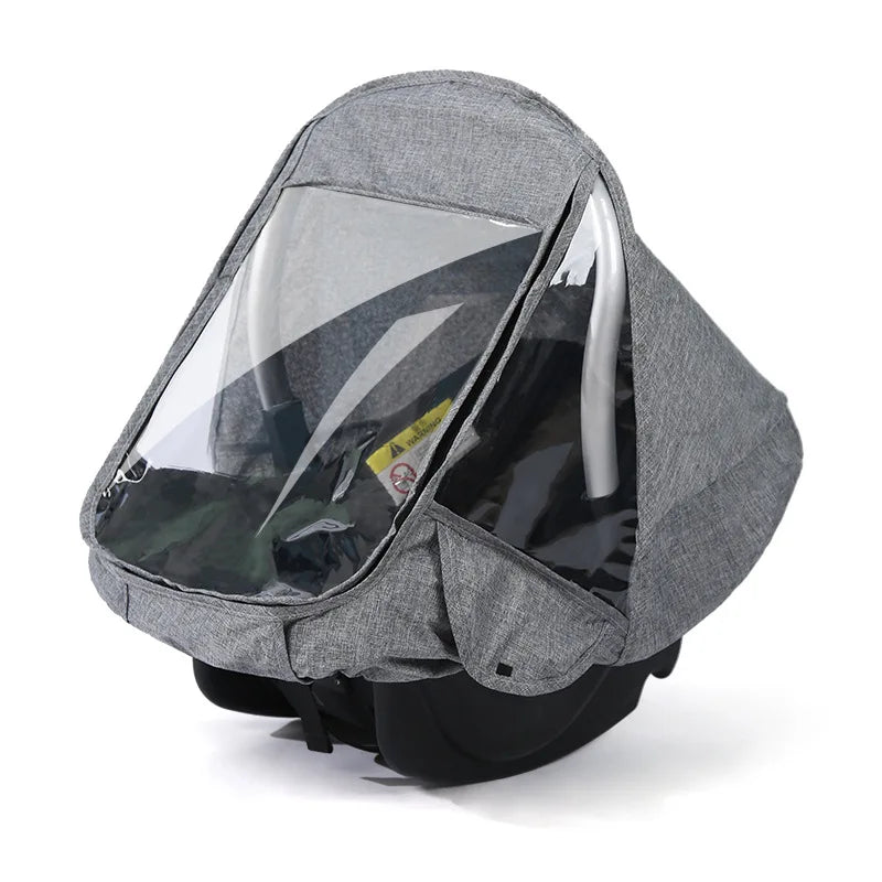 Baby Safety Seat Rain Cover Transparent EVA Baby Stroller Carriage Rain Cover Dust Cover Double Zipper Baby Stroller Accessories