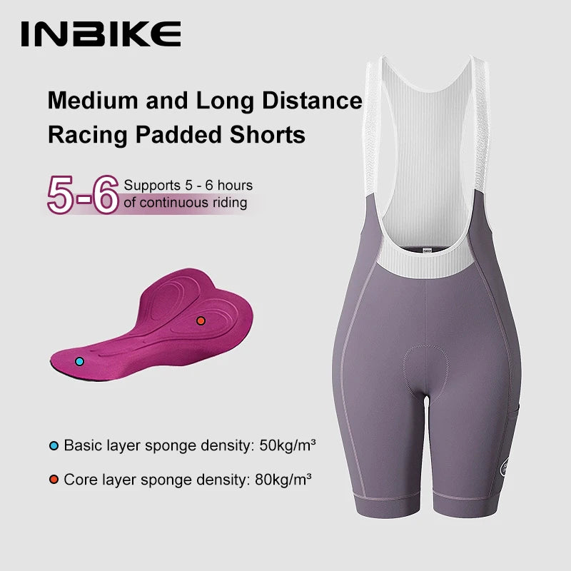 INBIKE 2025 Women's Cycling Bib Shorts with Side Pockets Women's Overalls Shorts for Summer Road Bike Bibs Pants Biking Clothing