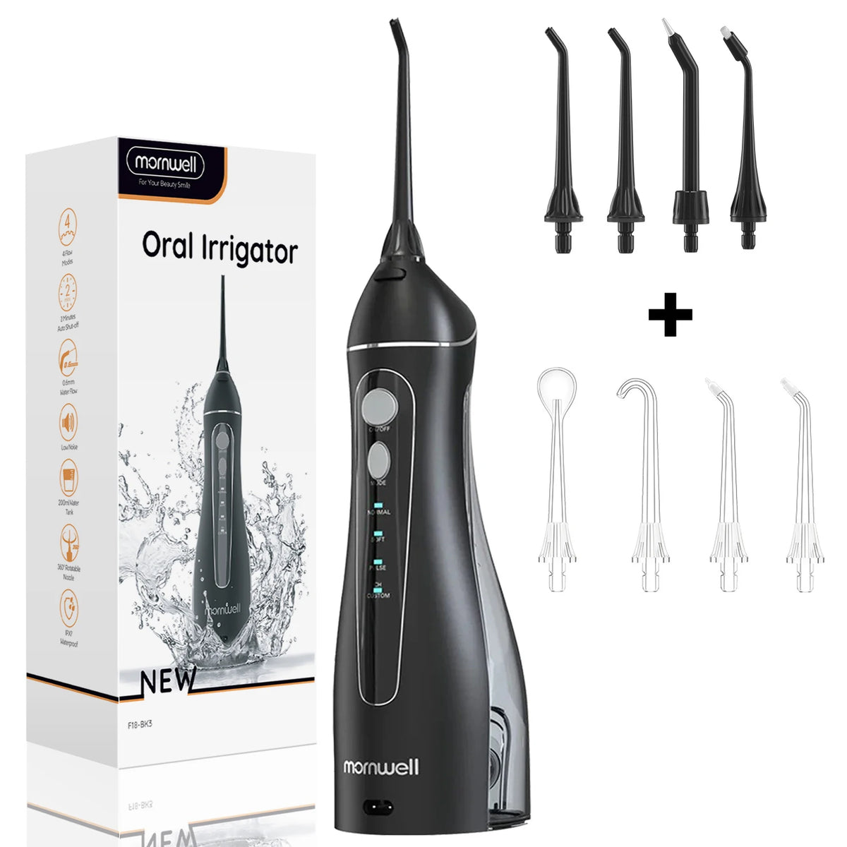 Water Floss Portable Cordless F18 Water Flosser 3 Cleaning Modes Waterproof Rechargeable Water Cleaner 4 Nozzles Clean Gums