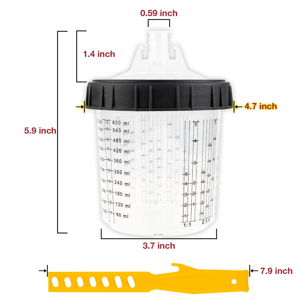 10/25/50Pcs Spray Gun Paint Mixing Cup H/O Quick Cup Spray Gun Tank 20.3oz/600ML Disposable Paint Cup with Spray Gun Cup Adapter