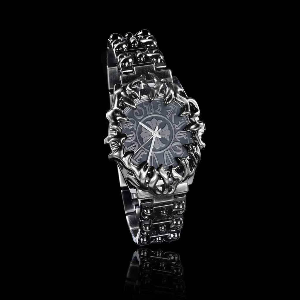 Men's Vintage Flame Design Alloy Watch Punk Quartz Wristwatch with Date for Men Unique Dragon Style Casual Waterproof Clock