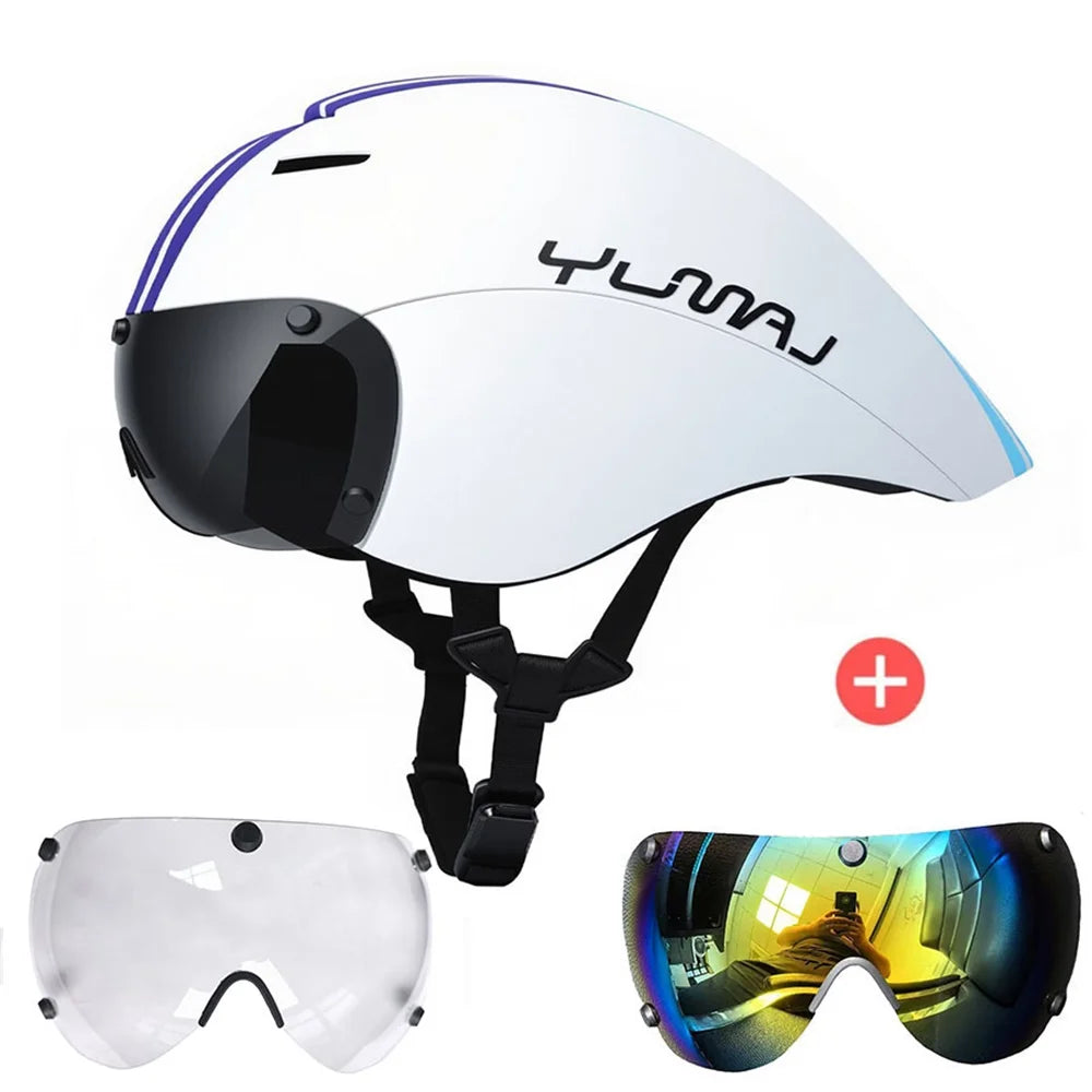 NEW TT 340g Long Tail Aero TT Road Bicycle Helmet Goggles Cycling Bike Sports Safety YM-01