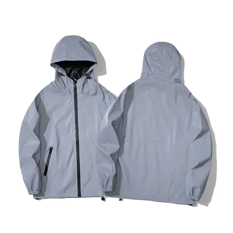 Men's Reflective Jacket Gray Polyester L-5XL Night Running Dance Outerwear
