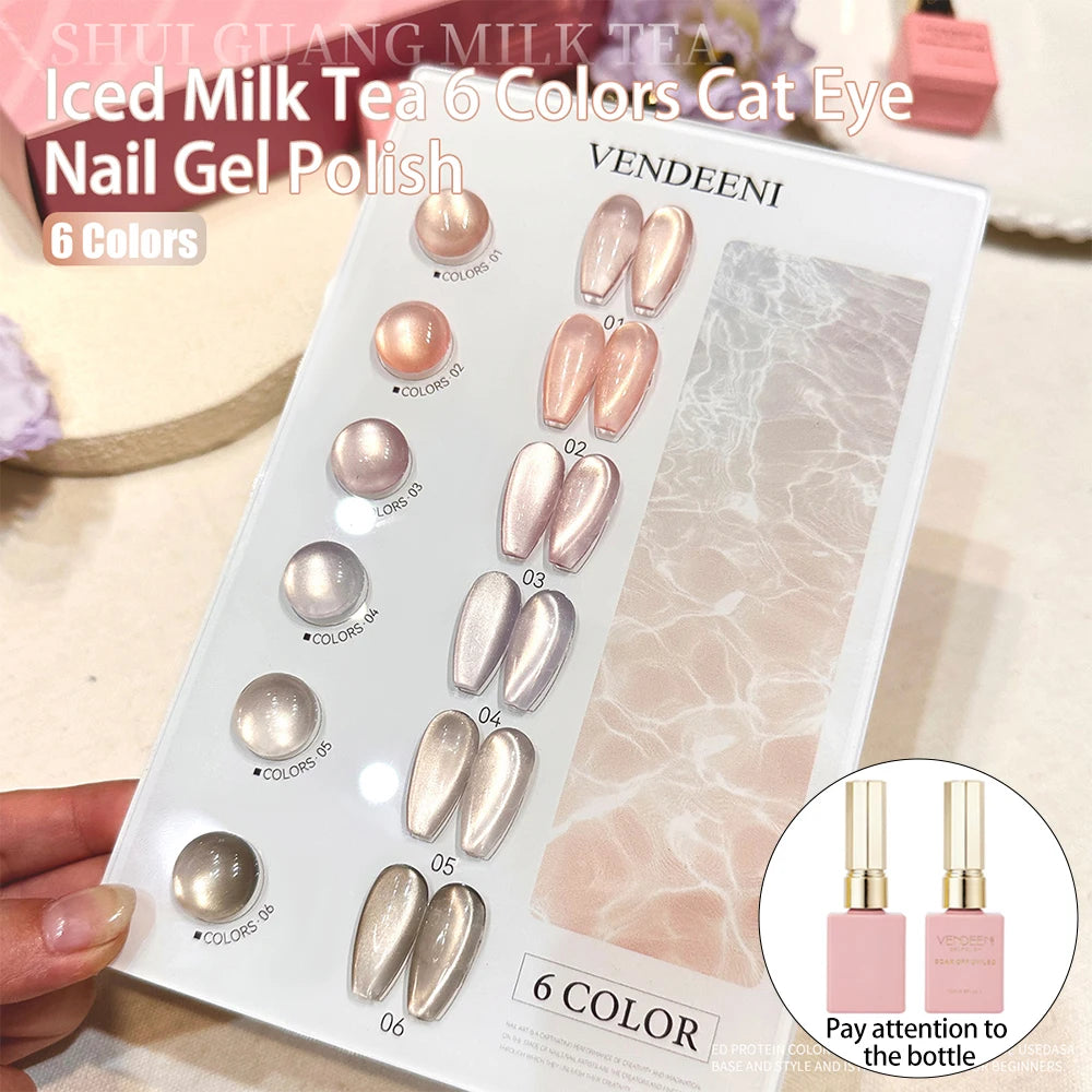 Vendeeni 6 Colors Crystal Cat Eye Gel Nail Polish Set Semi Permanent Sparkling Magnetic UV LED Soak Off Gel Varnish With Display