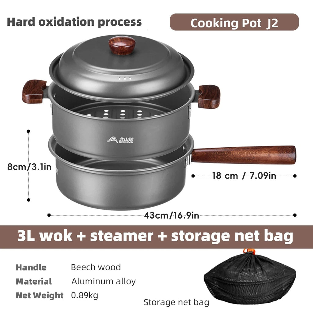BISINNA Camping Cookware Portable Cooking Frying Pan Steamer Set Ultralight Aluminum For Outdoor Backpacking Hike Picnic Travel