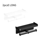 Aluminum Alloy Wall-Mounted Toilet Paper Holder with Shelf Phone Stand, Black/White/Grey, 2pcs