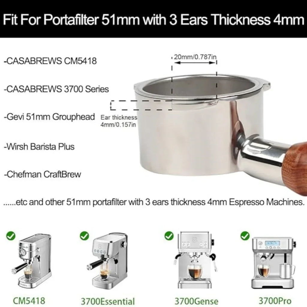 51mm Bottomless Espresso Portafilter Beech Wood Handle for Linea Classic EM450M, CM5418