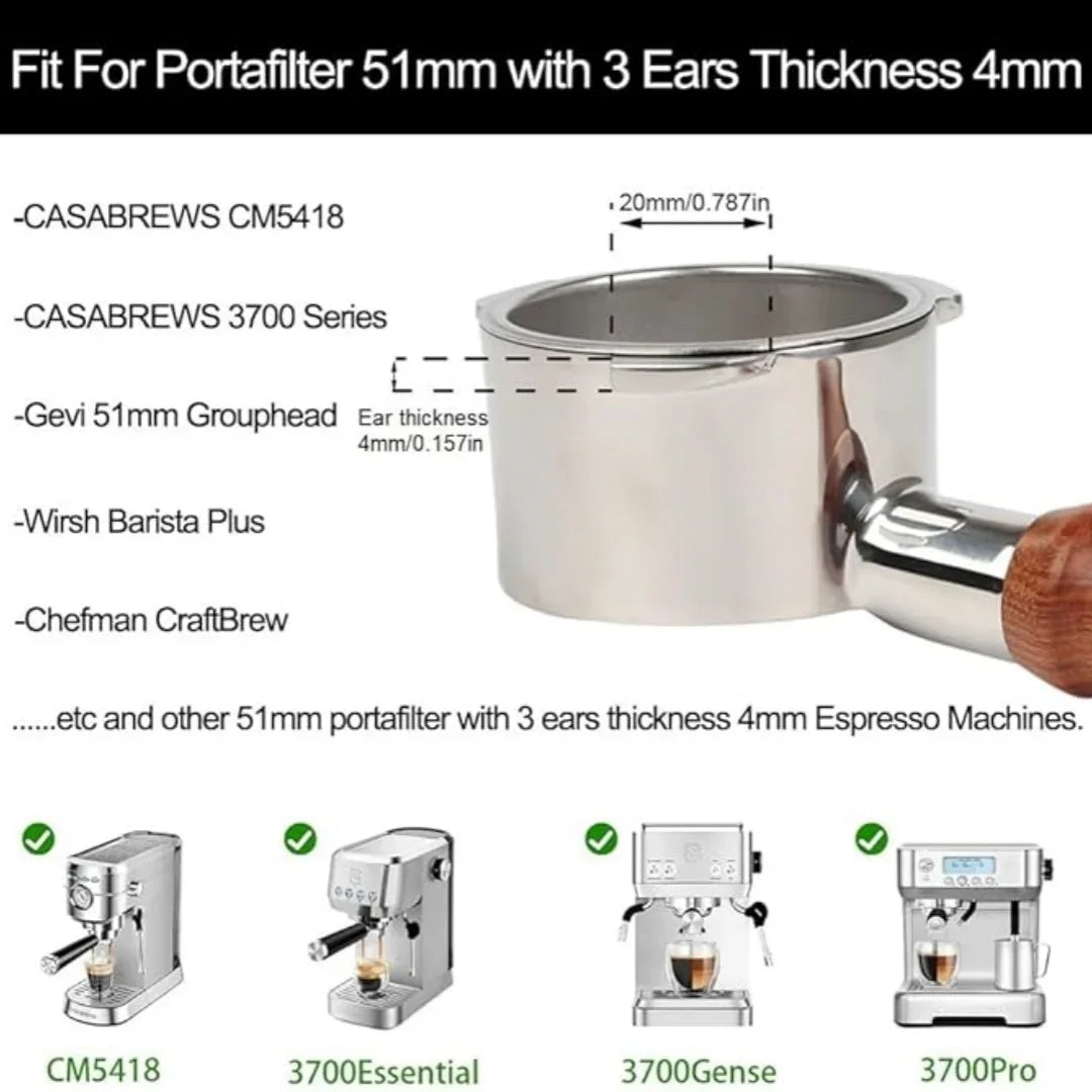 51mm Bottomless Espresso Portafilter Beech Wood Handle for Linea Classic EM450M, CM5418
