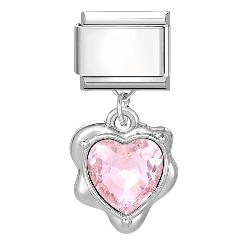 2025 New Sweet Pink Zircon Heart Bows Cherry Moon Star DIY Making Bracelet Women Men Stainless Steel 9mm Italian Charm Links Fit