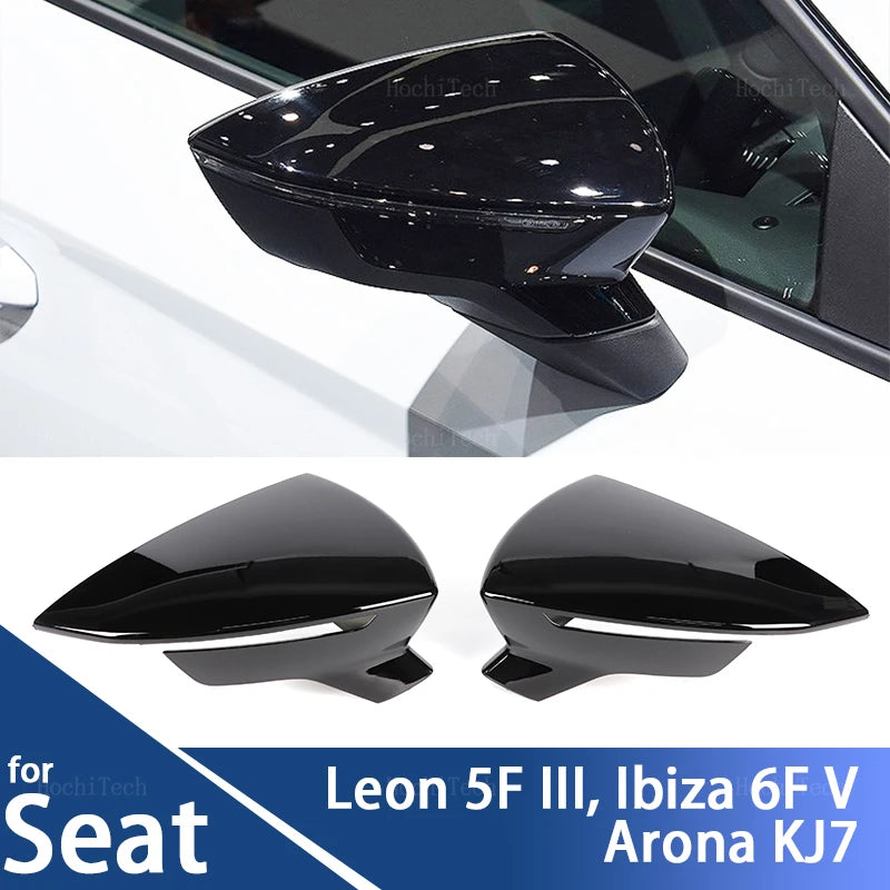 Gloss Black Mirror Cap for Seat Leon Lion 5F III Ibiza 6F V KJ1 Arona KJ7 Carbon LookCar Side Rearview Mirror Cover Accessories