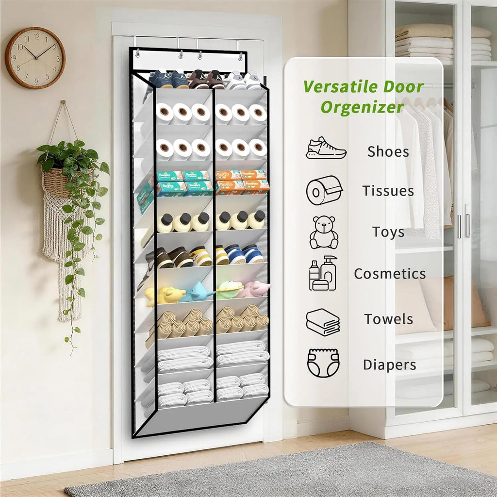 Over the Door Shoe Organizer Hanging Rack, 20 Pocket, Black/Grey/White, 1pc or 2pc