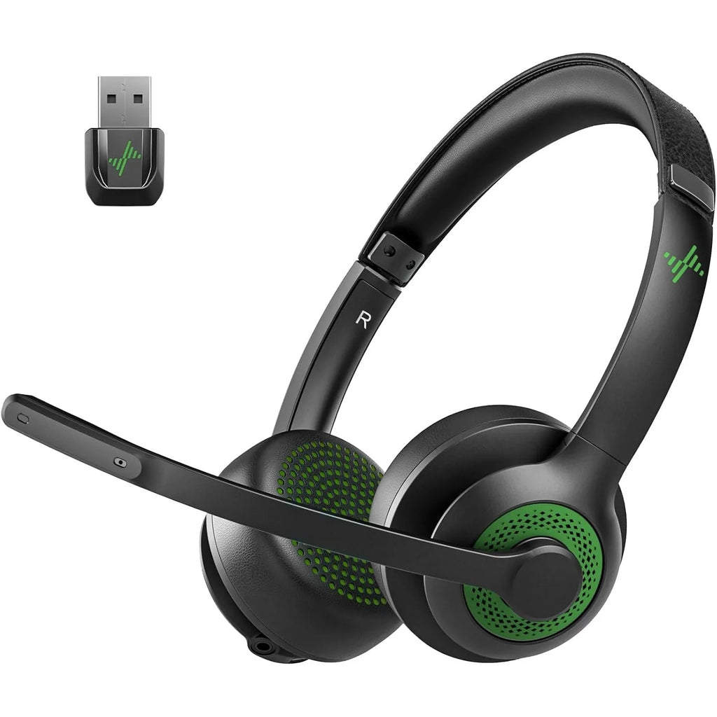 JIAMQISHI Wireless Bluetooth 5.2 Headset with Mic & USB Dongle, Mic Mute, Beige