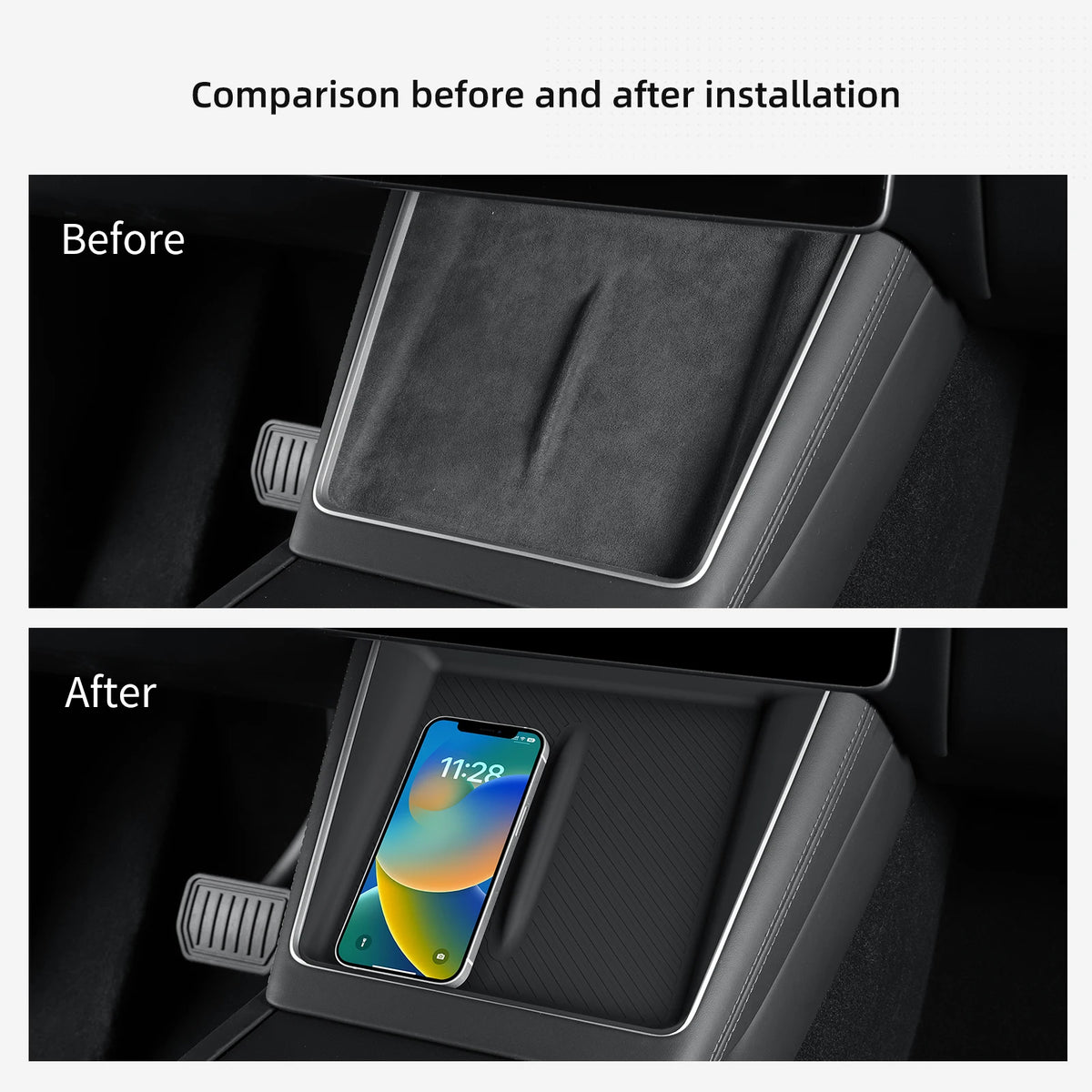 LUCKEASY for Tesla Model Y Launch 2025 Juniper Car Anti Dirt Pad Mobile Wireless Charging Anti-Slip Mats Silicone Accessiories