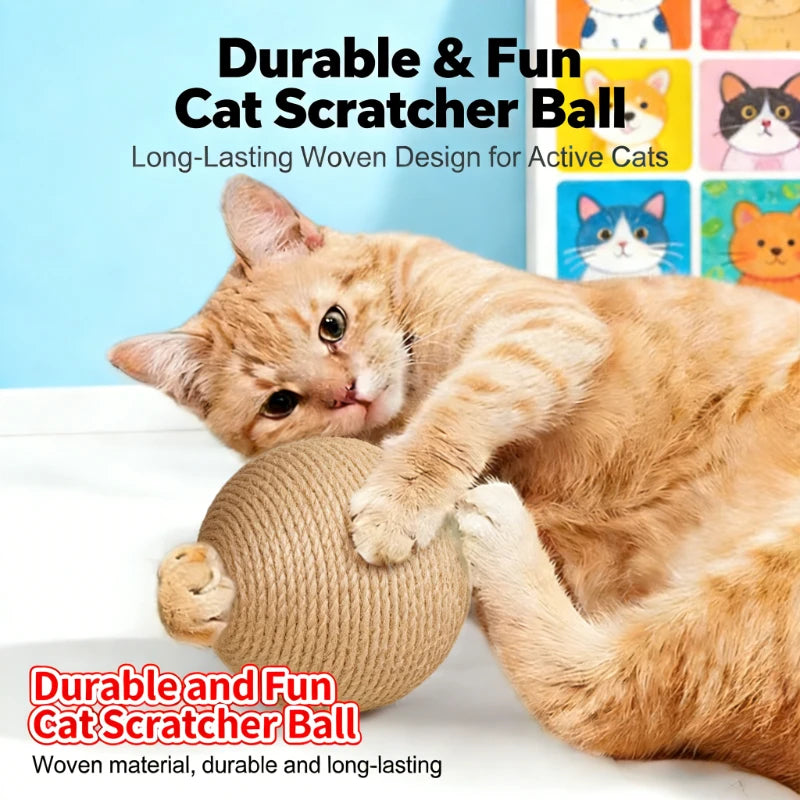 Cat Toy Ball, Interactive Natural Cat Scratching Balls Sisal Cat Ball Toy for Kittens Pet Enrichment Training Play Indoor Fun