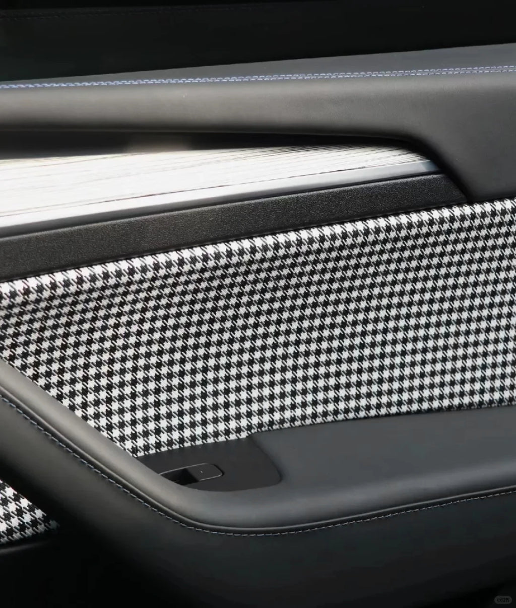 Houndstooth Cotton Linen Upholstery Fabric 1x1.5m Black-White Car Seat Door Panel Headliner