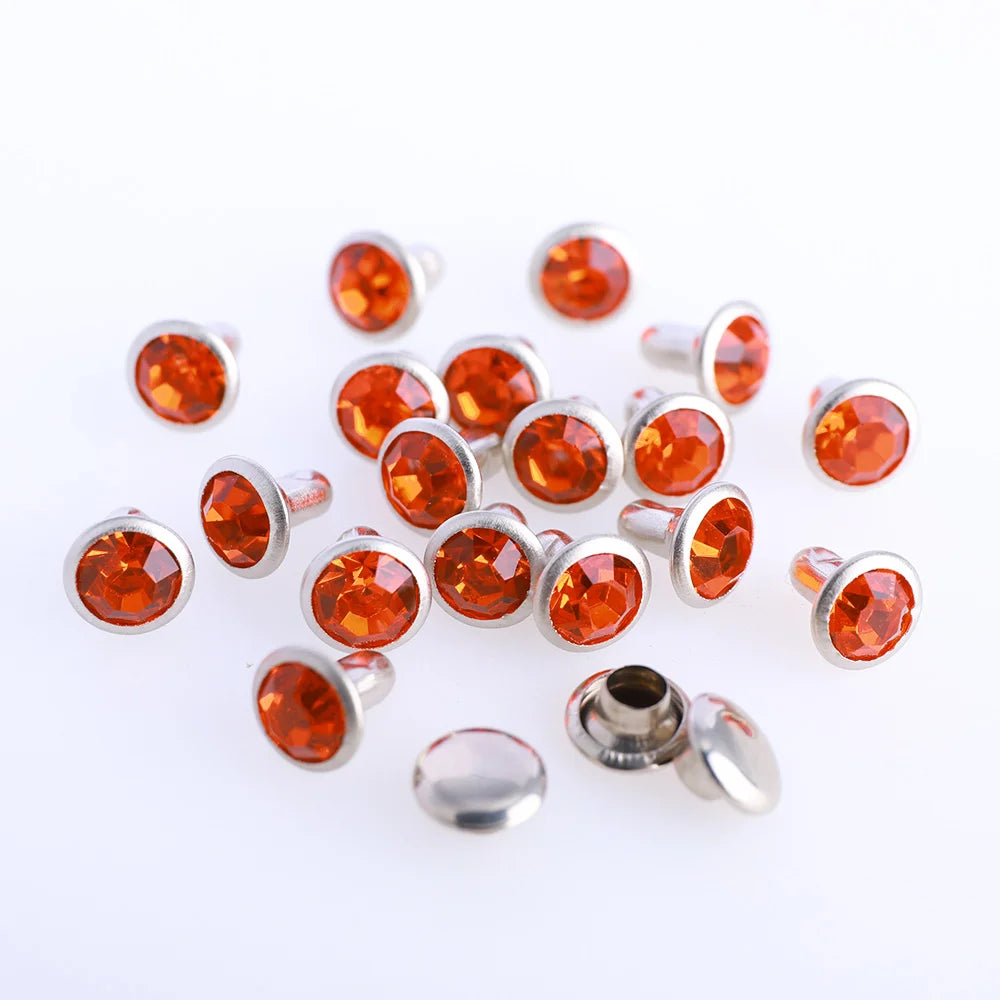 100 Sets 6/8mm Glass Rivets Rhinestone Glitter Crystal AB Silver Edge Stones Studs With Care Rhinestones for DIY Crafts Leather