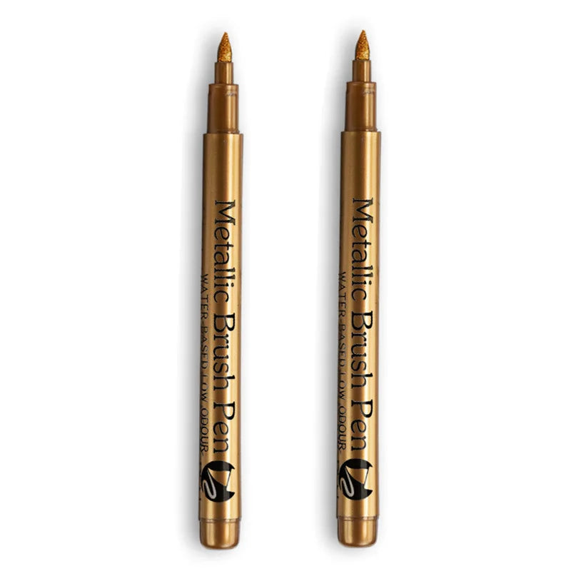 2/1Pc Brush Metallic Marker Pens Gold Silver Color Permanent Art Marker For Manga Crafts Scrapbooking School Stationery Supplies