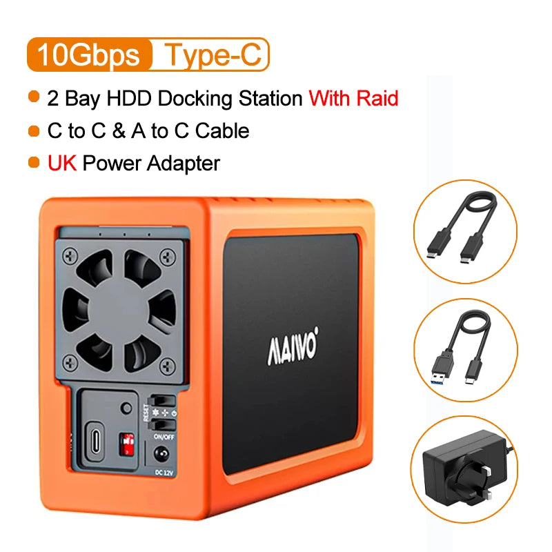 MAIWO 2 Bay Array Case 3.5-inch Desktop Serial Hard Drive Box RAID Storage Expansion Mobile Mechanical Shell External Hard Drive