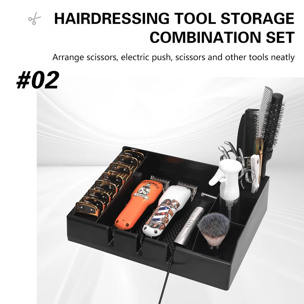 Barber Clipper Organizer Tray, Salon Hair Trimmer Holder with Comb Slots, Desktop Electric Hair Clipper Storage Keeper for Hairc