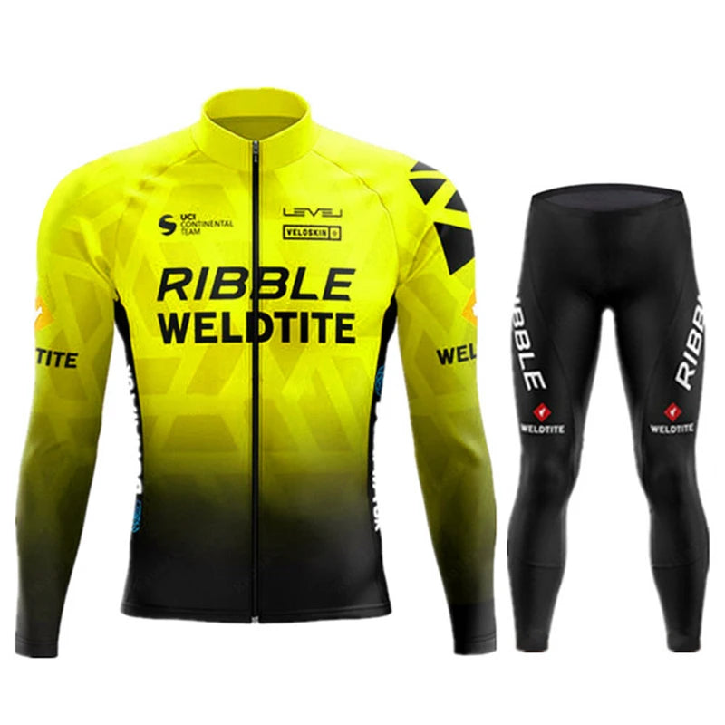 2026 Spring Cycling Jersey Set Ropa Ciclismo Orange Bicycle MTB Clothing Road Bike Suit Men Long Sleeve Bicicleta Bib Pants Set