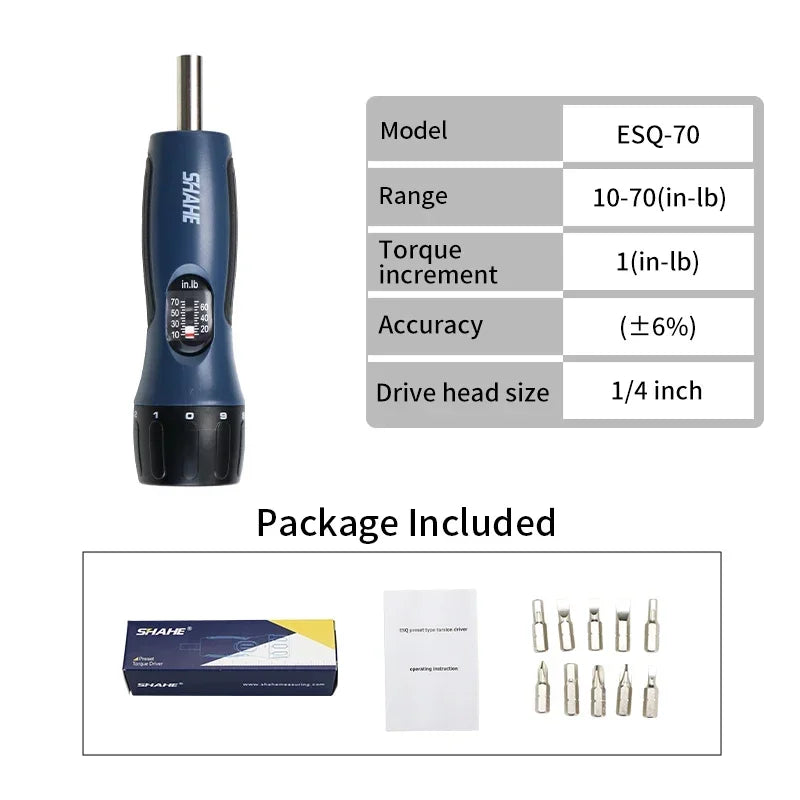 SHAHE Preset Torque Screwdriver Set 10-70 in-lb, 10 Bits, 1/4" Drive, Bike Repair